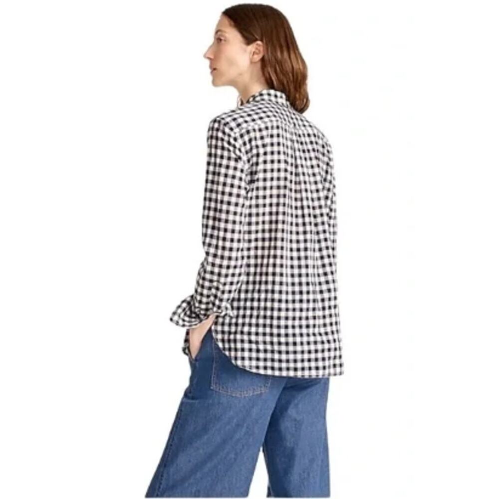 J.Crew Boy Fit Navy Gingham Crinkle Shirt 00 Classic Button Down Cotton - Picture 3 of 7